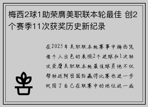 梅西2球1助荣膺美职联本轮最佳 创2个赛季11次获奖历史新纪录